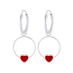 Boucles d'oreilles créoles avec breloques anneau cœur en argent - FR5845