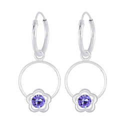 Boucles d'oreilles créoles avec breloques fleur en cristal en argent - FR6510