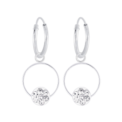 Boucles d'oreilles créoles avec breloques rond en cristal en argent - FR5687