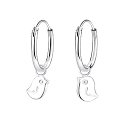 Boucles d'oreilles créoles avec breloques oiseau en argent - FR6604