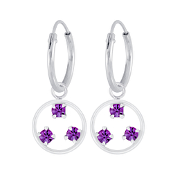 Boucles d'oreilles créoles avec breloques cercle en argent - FR5008