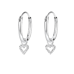 Boucles d'oreilles créoles avec breloques cœur en argent - FR4345