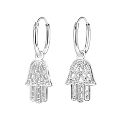 Boucles d'oreilles créoles avec breloques hamsa en argent - FR4288