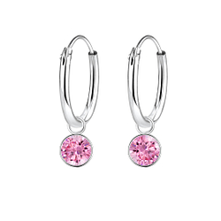 Boucles d'oreilles créoles avec breloques rond de 4 mm en zirconium en argent - FR2307