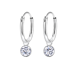 Boucles d'oreilles créoles avec breloques rond de 4 mm en zirconium en argent - FR2307