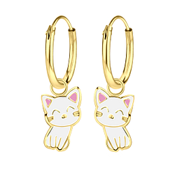 Boucles d'oreilles breloque plaqué or chat - FR2576