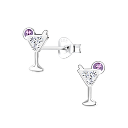 Clous d'oreilles verre à cocktail en argent - FR21016