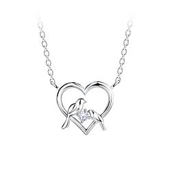 Collier oiseaux et coeur en argent - FR21671