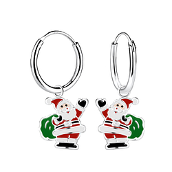 Boucles d'oreilles créole avec breloque père noel en argent - FR13803