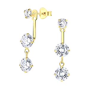 Boucles d'oreilles ear jacket plaqué or triple rond zirconium - FR15045