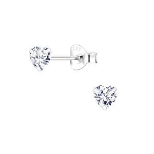 Clous d'oreilles oxyde de zirconium cœur 4 mm en argent - FR1341