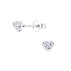 Clous d'oreilles cœur en zirconium en argent - FR12040