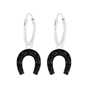 Boucles d'oreilles créoles avec breloques fer à cheval en cristal en argent - FR5624