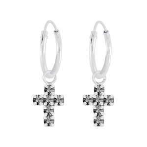 Boucles d'oreilles créoles avec breloques croix en cristal en argent - FR5384