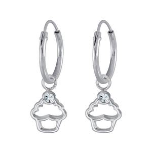 Boucles d’oreille anneaux avec breloques cupcake en argent - FR3137