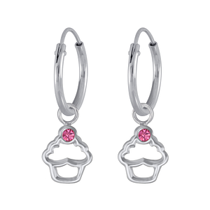 Boucles d’oreille anneaux avec breloques cupcake en argent - FR3137