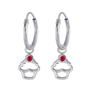 Boucles d’oreille anneaux avec breloques cupcake en argent - FR3137