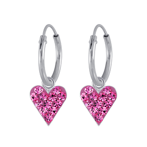 Boucles d’oreille anneaux avec breloques coeur en cristal en argent - FR2994