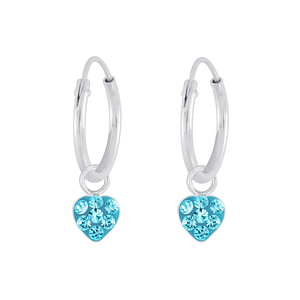 Boucles d'oreilles créoles avec breloques coeur en cristal en argent - FR5617