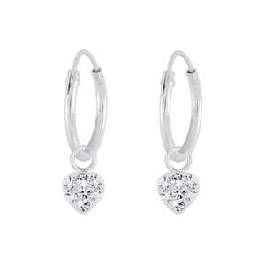 Boucles d'oreilles créoles avec breloques coeur en cristal en argent - FR5617