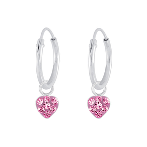 Boucles d'oreilles créoles avec breloques coeur en cristal en argent - FR5617