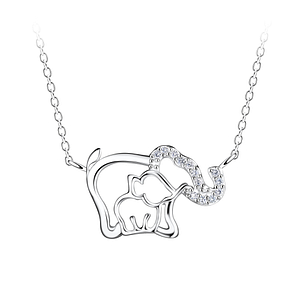 Collier maman et bébé éléphant en argent - FR21141