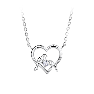 Collier oiseaux et coeur en argent - FR21671