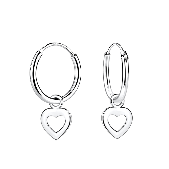 Boucles d'oreilles créoles avec breloques cœur en argent - FR5319