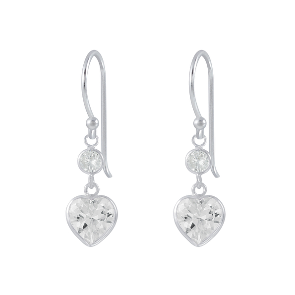 Boucles d’oreilles pendantes cœur oxyde de zirconium en argent - FR2627