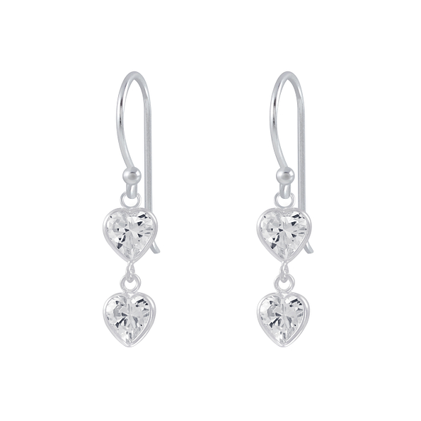 Boucles d’oreilles pendantes cœur oxyde de zirconium en argent - FR2632