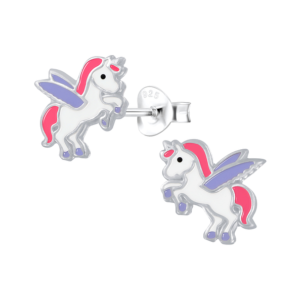 Clous d'oreilles licorne ailée en argent - FR2341