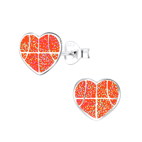 Clous d'oreilles ballon de basket en argent - FR9301