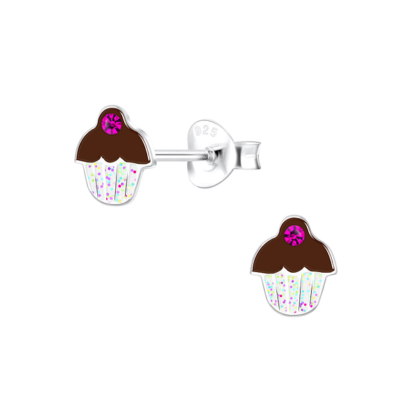 Clous d'oreilles cupcake en argent - FR10599