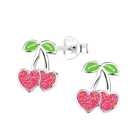 Clous d'oreilles cerise et coeur en argent - FR11207