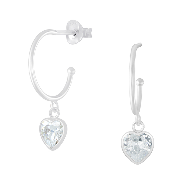 Clous d'oreilles demi-créole coeur suspendu en argent - FR5726