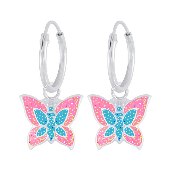 Boucles d'oreilles créoles avec breloques papillon en argent - FR7330