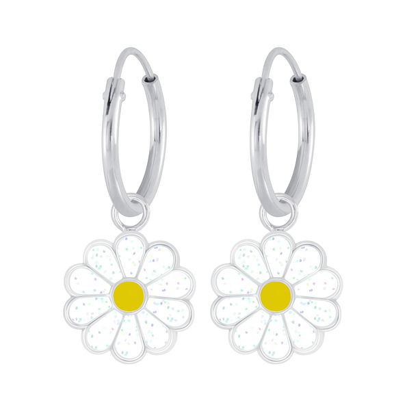 Boucles d'oreilles créoles avec breloques marguerite en argent - FR6020