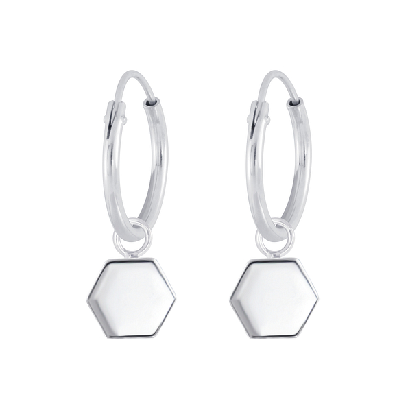 Boucles d'oreilles créoles avec breloques hexagone en argent - FR7167