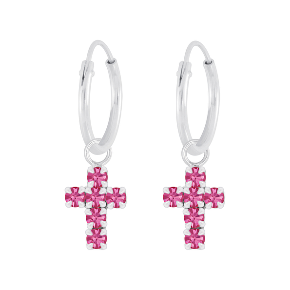 Boucles d'oreilles créoles avec breloques croix en cristal en argent - FR5384