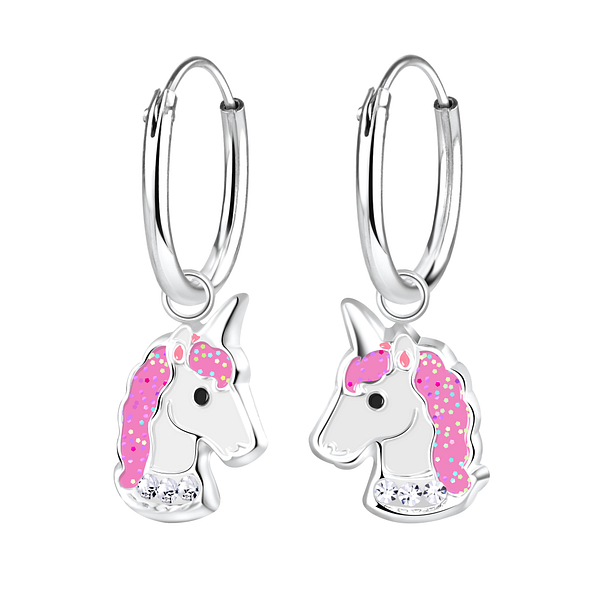 Boucles d'oreilles créoles avec breloques licorne en argent - FR2947