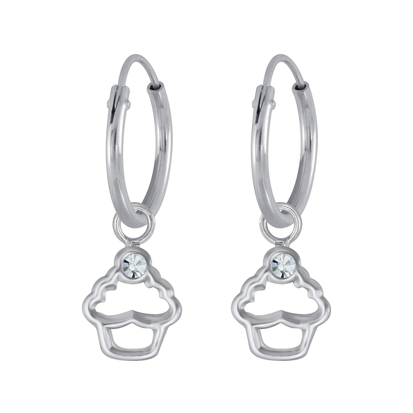 Boucles d’oreille anneaux avec breloques cupcake en argent - FR3137