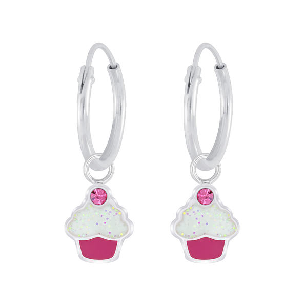 Boucles d'oreilles créoles avec breloques cupcake en cristal en argent - FR5948