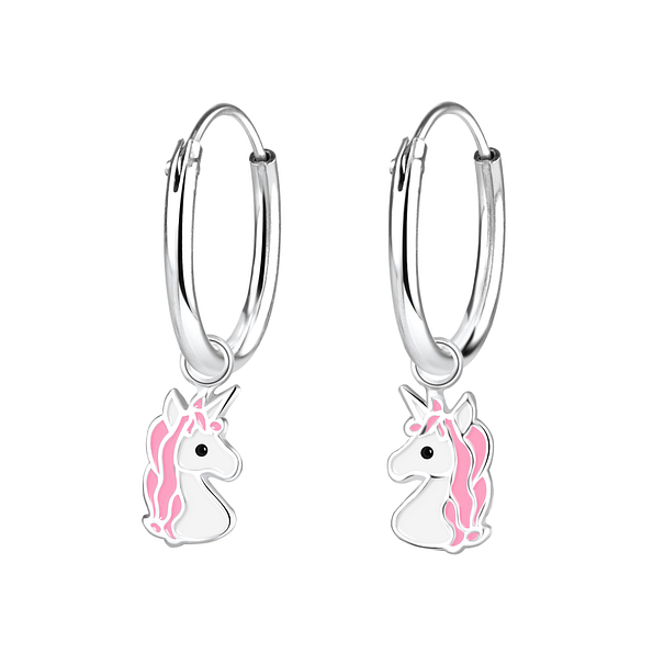 Boucles d'oreilles créoles avec breloques licorne en argent - FR2432