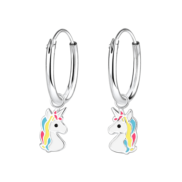 Boucles d'oreilles créoles avec breloques licorne en argent - FR2435