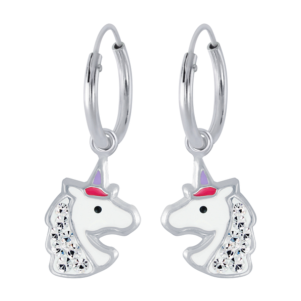 Boucles d'oreilles créoles avec breloques licorne en argent - FR2498