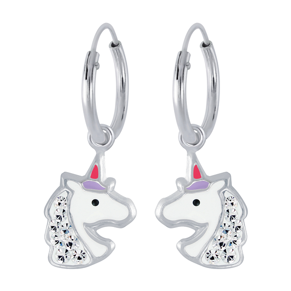 Boucles d'oreilles créoles avec breloques licorne en argent - FR2503