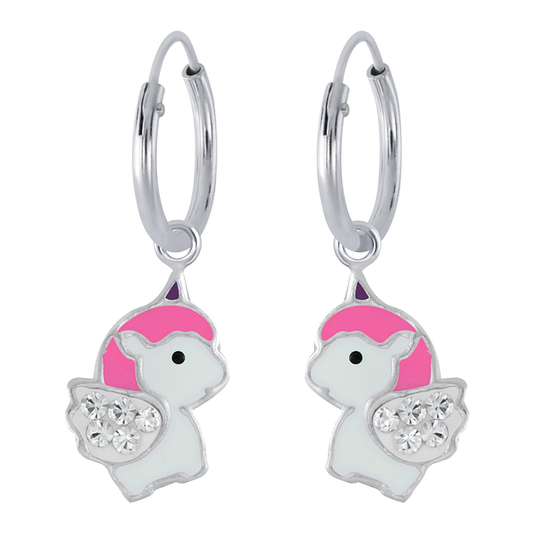 Boucles d'oreilles créoles avec breloques licorne en argent - FR2531