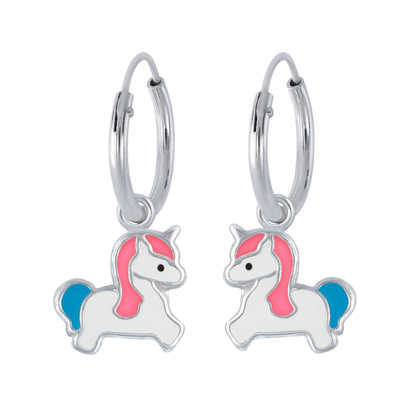 Boucles d'oreilles créoles avec breloques licorne en argent - FR2376