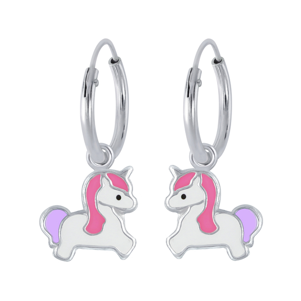 Boucles d'oreilles créoles avec breloques licorne en argent - FR2375