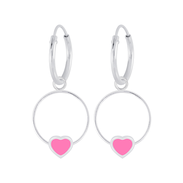 Boucles d'oreilles créoles avec breloques anneau cœur en argent - FR5848